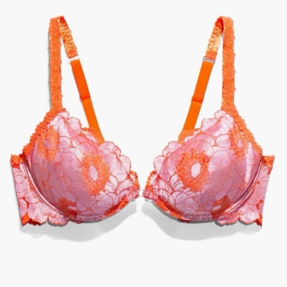 Savage X Fenty Demi Bra 38D Unlined Lace Perfect Poppies Purple Orange Floral